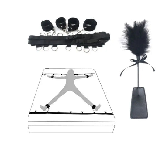 1 Set 4 Piece Sex Bed Bondage Restraint Kit Adult Sex Toys for Couple SM Sex Game with 2X2 Wrists Ankle Cuffs Bondage Set