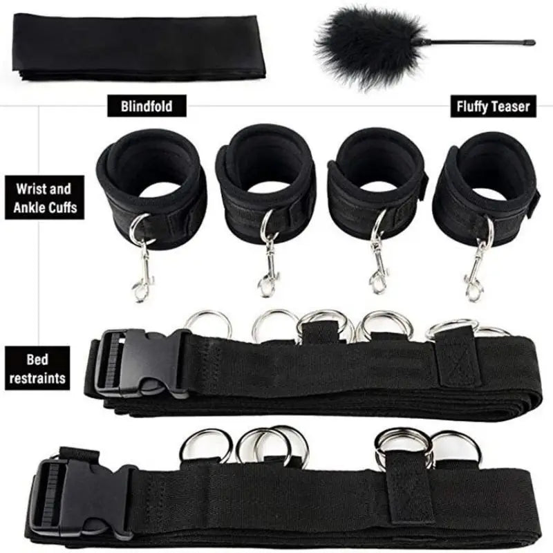 1 Set 4 Piece Sex Bed Bondage Restraint Kit Adult Sex Toys for Couple SM Sex Game with 2X2 Wrists Ankle Cuffs Bondage Set
