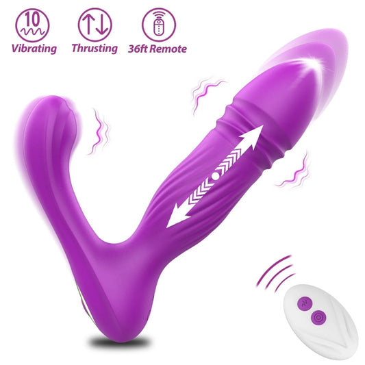 Remote Control Wearable Vibrator with Thrusting Functionality, Clitoral and G-Spot Stimulator Featuring 10 Vibrating and Telescopic Modes, Ideal for Couples' Intimacy and Pleasure